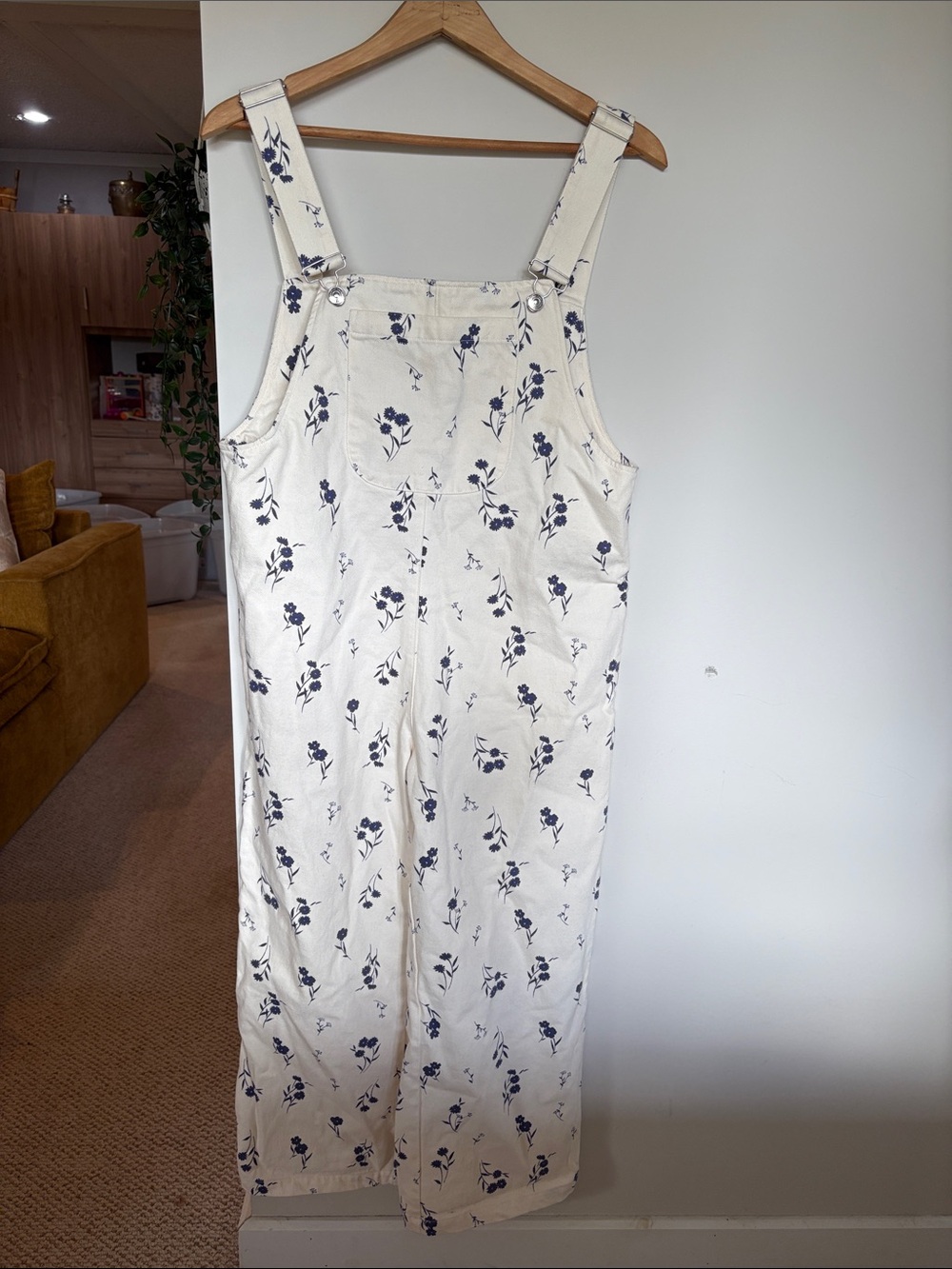 Zara Floral Denim Overalls Dungarees Size M